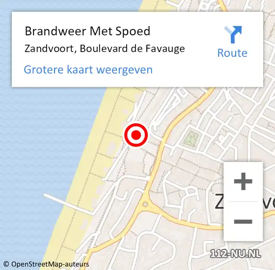 Locatie op kaart van de 112 melding: Brandweer Met Spoed Naar Zandvoort, Boulevard de Favauge op 11 maart 2022 14:01