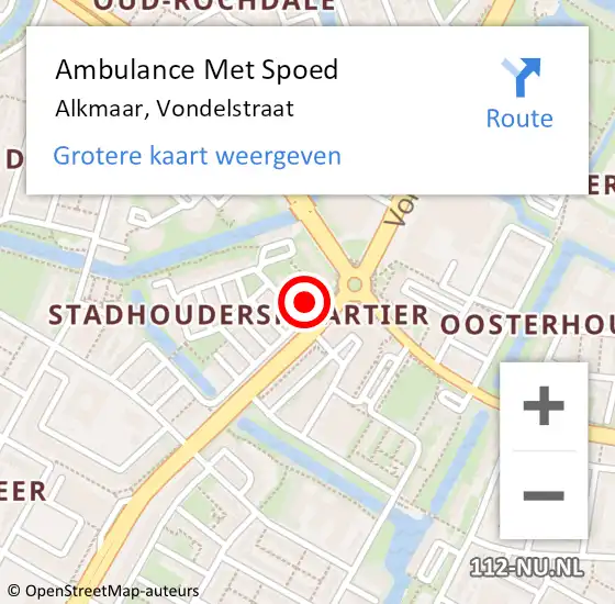 Locatie op kaart van de 112 melding: Ambulance Met Spoed Naar Alkmaar, Vondelstraat op 11 maart 2022 14:18