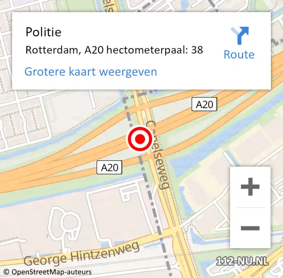 Locatie op kaart van de 112 melding: Politie Rotterdam, A20 hectometerpaal: 38 op 11 maart 2022 14:22