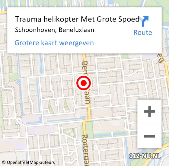 Locatie op kaart van de 112 melding: Trauma helikopter Met Grote Spoed Naar Schoonhoven, Beneluxlaan op 11 maart 2022 14:24