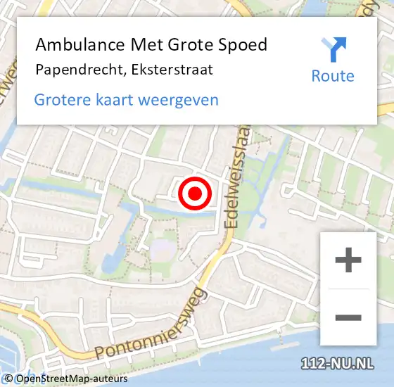 Locatie op kaart van de 112 melding: Ambulance Met Grote Spoed Naar Papendrecht, Eksterstraat op 11 maart 2022 14:25