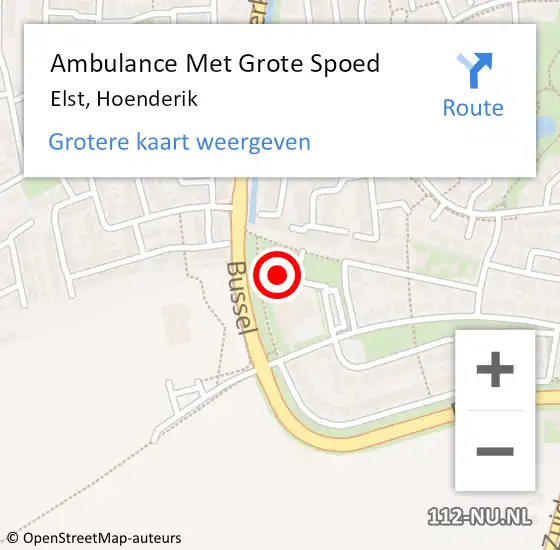 Locatie op kaart van de 112 melding: Ambulance Met Grote Spoed Naar Elst, Hoenderik op 11 maart 2022 14:26