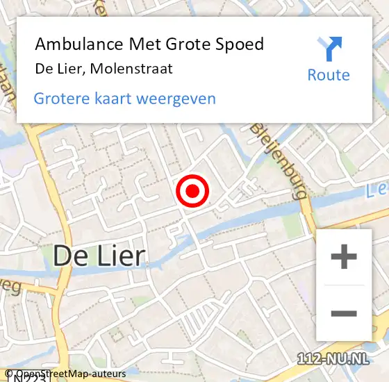 Locatie op kaart van de 112 melding: Ambulance Met Grote Spoed Naar De Lier, Molenstraat op 11 maart 2022 14:26