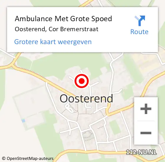 Locatie op kaart van de 112 melding: Ambulance Met Grote Spoed Naar Oosterend, Cor Bremerstraat op 11 maart 2022 14:39