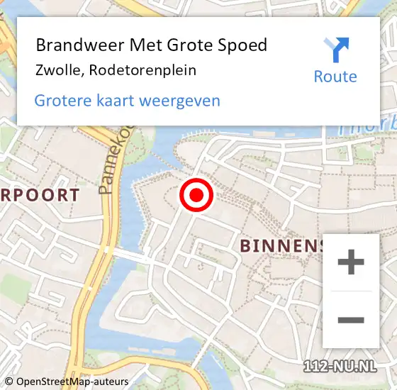 Locatie op kaart van de 112 melding: Brandweer Met Grote Spoed Naar Zwolle, Rodetorenplein op 11 maart 2022 14:40