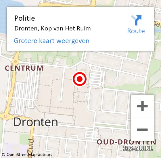 Locatie op kaart van de 112 melding: Politie Dronten, Kop van Het Ruim op 11 maart 2022 14:53