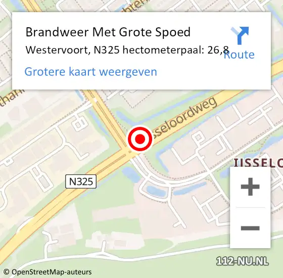 Locatie op kaart van de 112 melding: Brandweer Met Grote Spoed Naar Westervoort, N325 hectometerpaal: 26,8 op 11 maart 2022 14:58