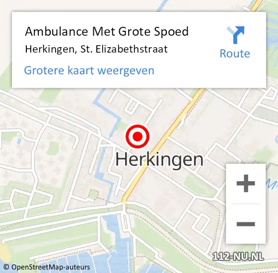 Locatie op kaart van de 112 melding: Ambulance Met Grote Spoed Naar Herkingen, St. Elizabethstraat op 11 maart 2022 15:03