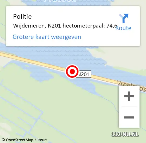 Locatie op kaart van de 112 melding: Politie Wijdemeren, N201 hectometerpaal: 74,6 op 11 maart 2022 15:21