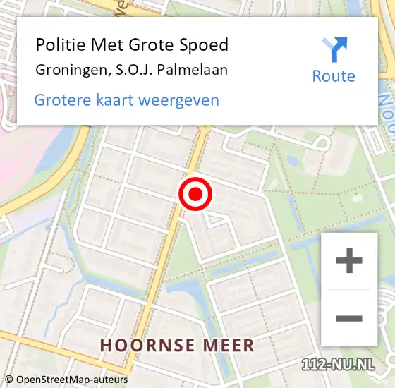 Locatie op kaart van de 112 melding: Politie Met Grote Spoed Naar Groningen, S.O.J. Palmelaan op 11 maart 2022 15:34