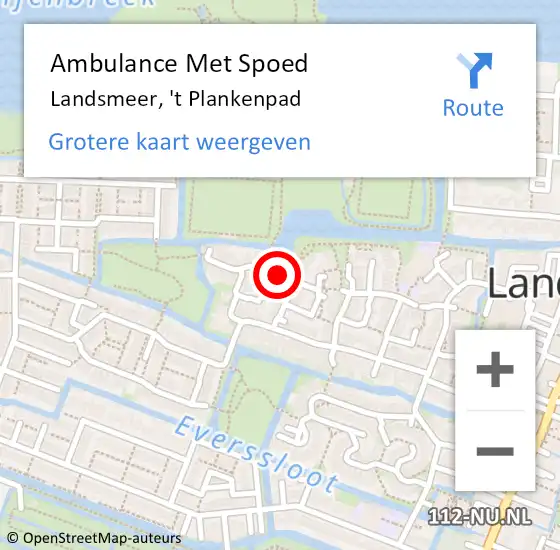 Locatie op kaart van de 112 melding: Ambulance Met Spoed Naar Landsmeer, 't Plankenpad op 11 maart 2022 15:56