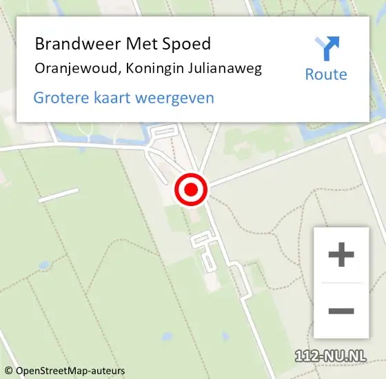 Locatie op kaart van de 112 melding: Brandweer Met Spoed Naar Oranjewoud, Koningin Julianaweg op 8 september 2013 20:29