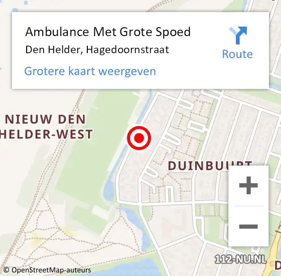 Locatie op kaart van de 112 melding: Ambulance Met Grote Spoed Naar Den Helder, Hagedoornstraat op 11 maart 2022 16:11