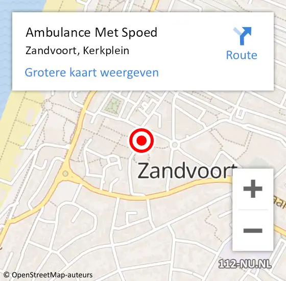 Locatie op kaart van de 112 melding: Ambulance Met Spoed Naar Zandvoort, Kerkplein op 11 maart 2022 16:42