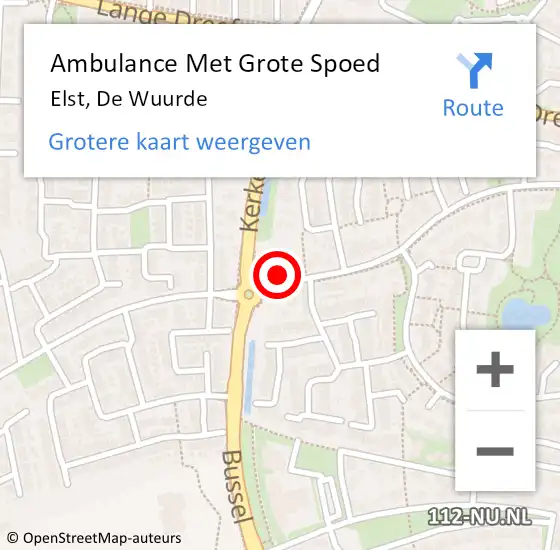 Locatie op kaart van de 112 melding: Ambulance Met Grote Spoed Naar Elst, De Wuurde op 11 maart 2022 17:01