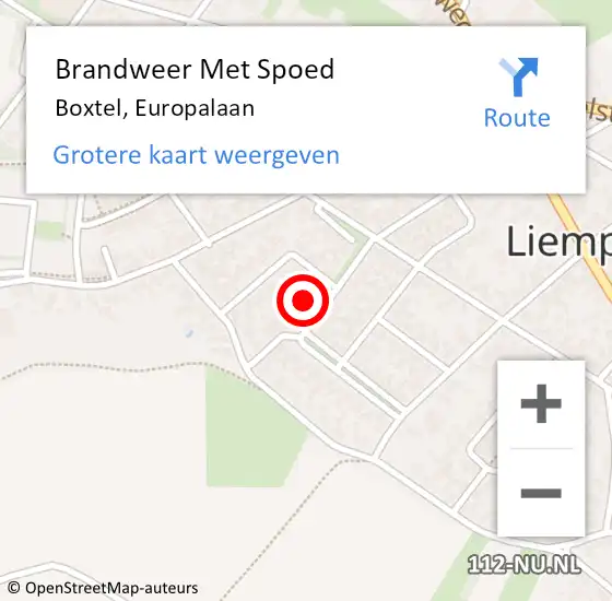 Locatie op kaart van de 112 melding: Brandweer Met Spoed Naar Boxtel, Europalaan op 11 maart 2022 17:05