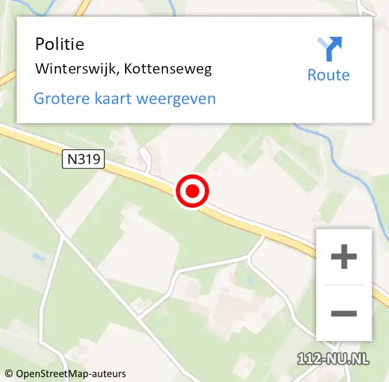 Locatie op kaart van de 112 melding: Politie Winterswijk, Kottenseweg op 11 maart 2022 17:10