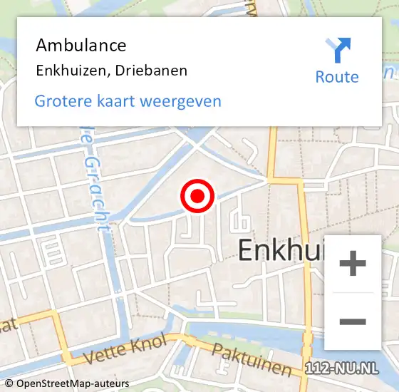 Locatie op kaart van de 112 melding: Ambulance Enkhuizen, Driebanen op 11 maart 2022 17:27