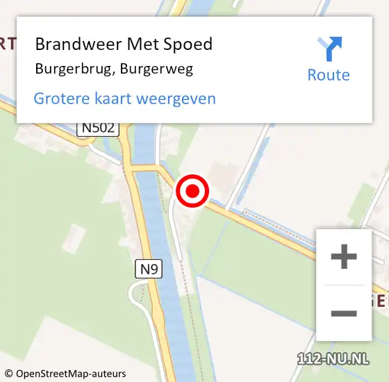 Locatie op kaart van de 112 melding: Brandweer Met Spoed Naar Burgerbrug, Burgerweg op 11 maart 2022 17:27