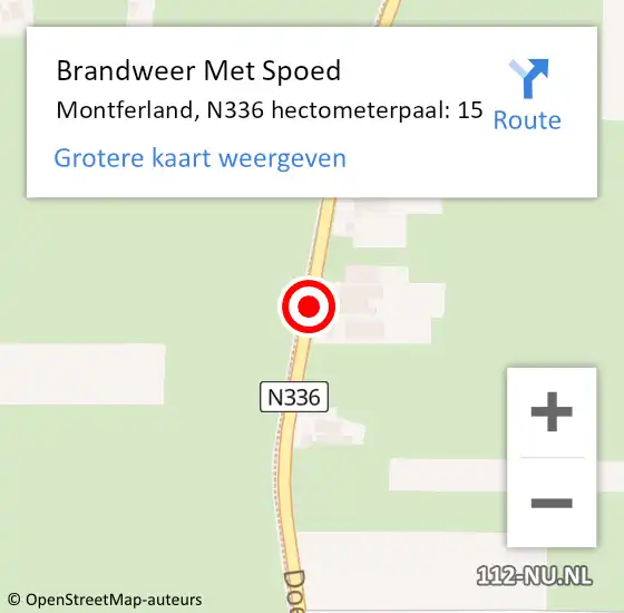 Locatie op kaart van de 112 melding: Brandweer Met Spoed Naar Montferland, N336 hectometerpaal: 15 op 11 maart 2022 17:28