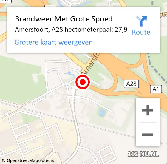 Locatie op kaart van de 112 melding: Brandweer Met Grote Spoed Naar Amersfoort, A28 hectometerpaal: 27,9 op 11 maart 2022 18:13