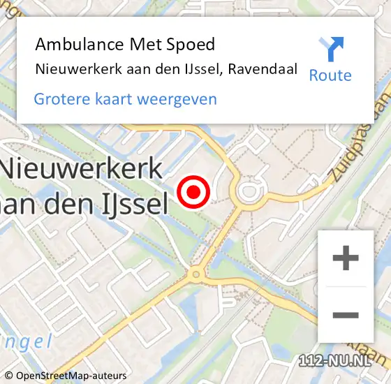 Locatie op kaart van de 112 melding: Ambulance Met Spoed Naar Nieuwerkerk aan den IJssel, Ravendaal op 11 maart 2022 18:18