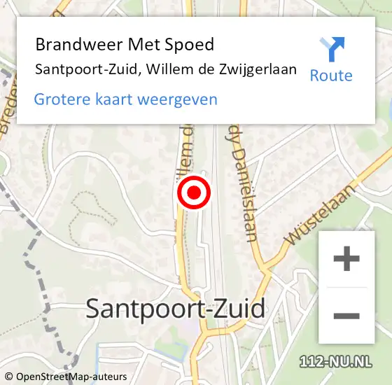 Locatie op kaart van de 112 melding: Brandweer Met Spoed Naar Santpoort-Zuid, Willem de Zwijgerlaan op 11 maart 2022 18:57