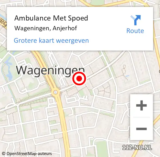 Locatie op kaart van de 112 melding: Ambulance Met Spoed Naar Wageningen, Anjerhof op 11 maart 2022 19:04
