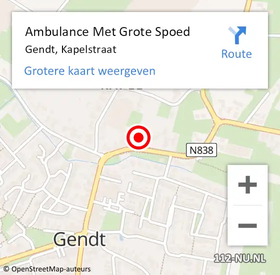 Locatie op kaart van de 112 melding: Ambulance Met Grote Spoed Naar Gendt, Kapelstraat op 11 maart 2022 19:31