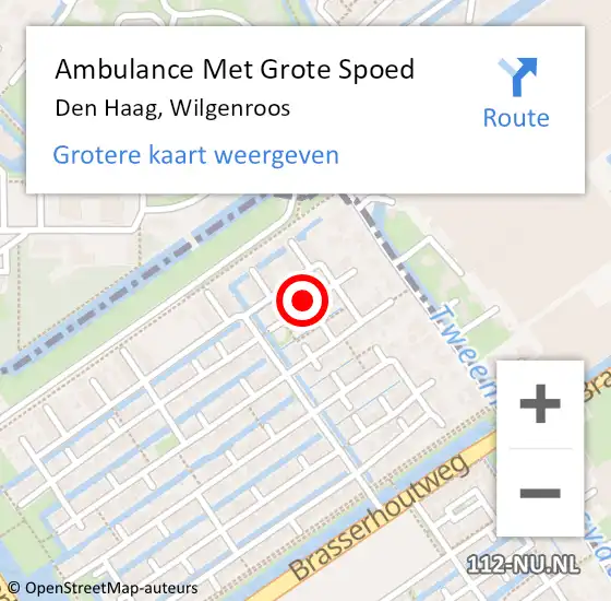 Locatie op kaart van de 112 melding: Ambulance Met Grote Spoed Naar Den Haag, Wilgenroos op 11 maart 2022 19:34