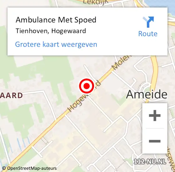 Locatie op kaart van de 112 melding: Ambulance Met Spoed Naar Tienhoven, Hogewaard op 10 juli 2014 19:29