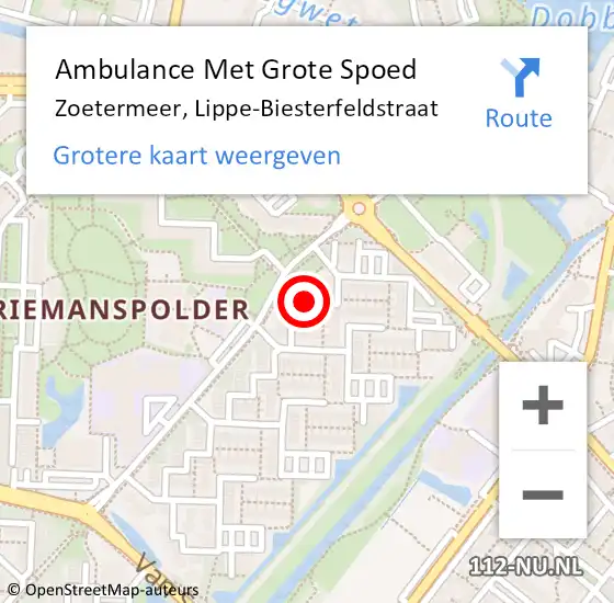 Locatie op kaart van de 112 melding: Ambulance Met Grote Spoed Naar Zoetermeer, Lippe-Biesterfeldstraat op 11 maart 2022 19:42