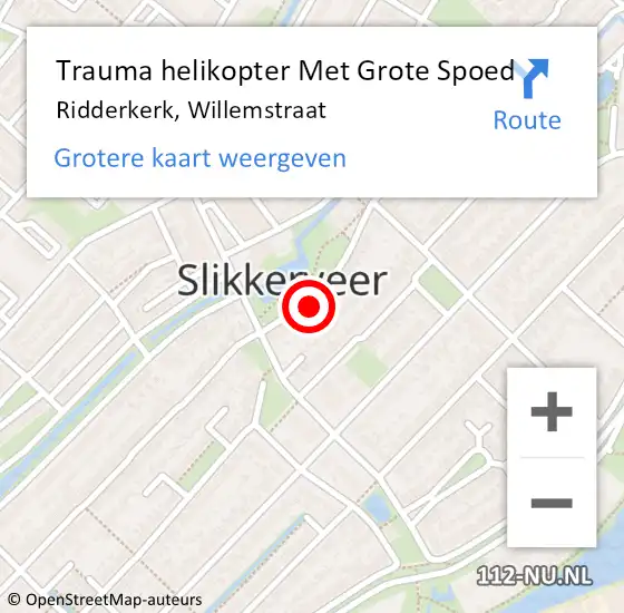 Locatie op kaart van de 112 melding: Trauma helikopter Met Grote Spoed Naar Ridderkerk, Willemstraat op 11 maart 2022 19:43