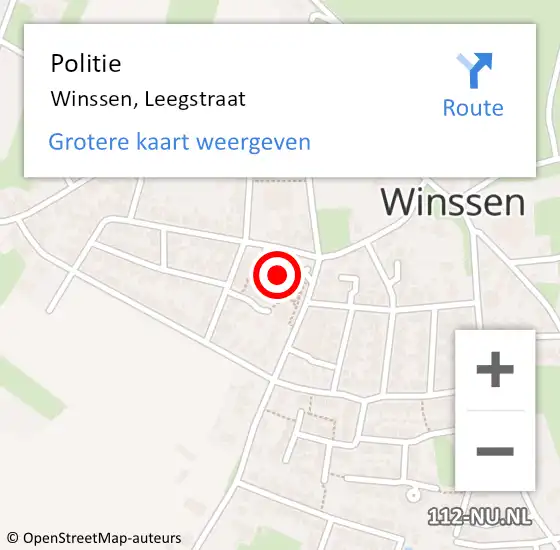 Locatie op kaart van de 112 melding: Politie Winssen, Leegstraat op 11 maart 2022 20:01