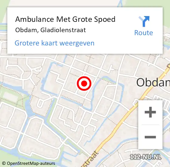 Locatie op kaart van de 112 melding: Ambulance Met Grote Spoed Naar Obdam, Gladiolenstraat op 11 maart 2022 20:03