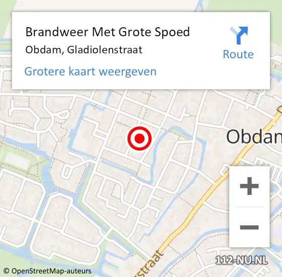 Locatie op kaart van de 112 melding: Brandweer Met Grote Spoed Naar Obdam, Gladiolenstraat op 11 maart 2022 20:03