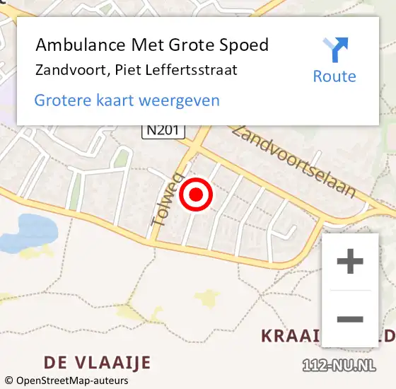 Locatie op kaart van de 112 melding: Ambulance Met Grote Spoed Naar Zandvoort, Piet Leffertsstraat op 11 maart 2022 20:05