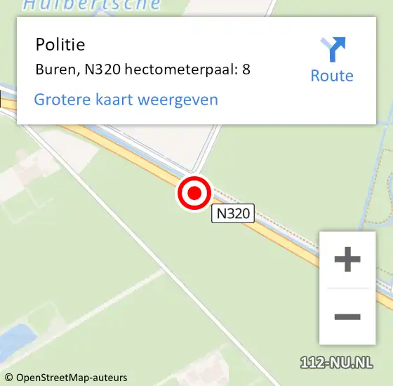 Locatie op kaart van de 112 melding: Politie Buren, N320 hectometerpaal: 8 op 11 maart 2022 20:50