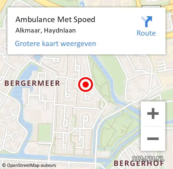 Locatie op kaart van de 112 melding: Ambulance Met Spoed Naar Alkmaar, Haydnlaan op 11 maart 2022 21:11