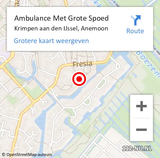 Locatie op kaart van de 112 melding: Ambulance Met Grote Spoed Naar Krimpen aan den IJssel, Anemoon op 11 maart 2022 21:17