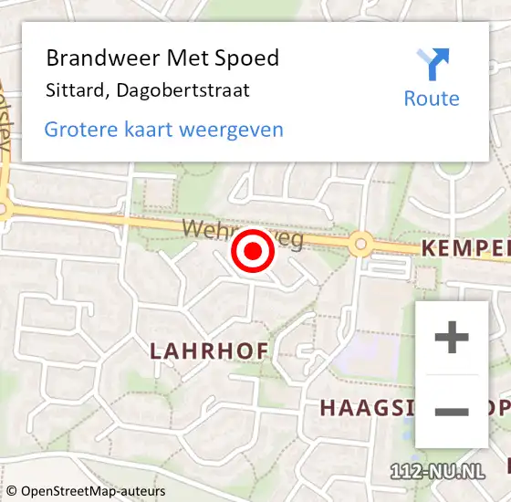 Locatie op kaart van de 112 melding: Brandweer Met Spoed Naar Sittard, Dagobertstraat op 11 maart 2022 21:36