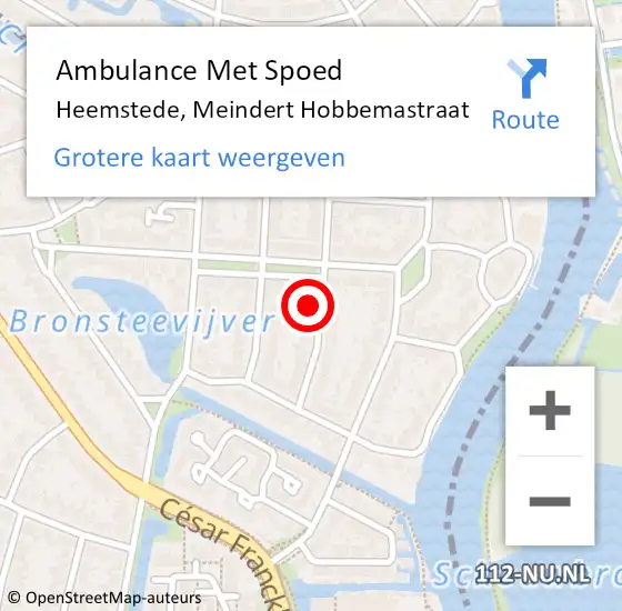 Locatie op kaart van de 112 melding: Ambulance Met Spoed Naar Heemstede, Meindert Hobbemastraat op 11 maart 2022 21:49