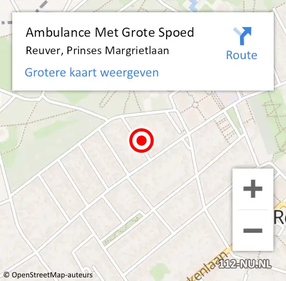 Locatie op kaart van de 112 melding: Ambulance Met Grote Spoed Naar Reuver, Prinses Margrietlaan op 11 maart 2022 21:52