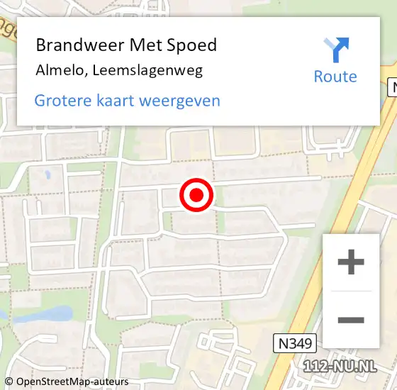 Locatie op kaart van de 112 melding: Brandweer Met Spoed Naar Almelo, Leemslagenweg op 11 maart 2022 21:59
