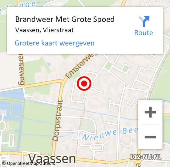 Locatie op kaart van de 112 melding: Brandweer Met Grote Spoed Naar Vaassen, Vlierstraat op 10 juli 2014 19:44