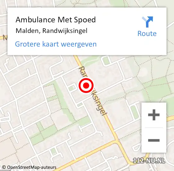 Locatie op kaart van de 112 melding: Ambulance Met Spoed Naar Malden, Randwijksingel op 11 maart 2022 22:35