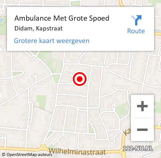 Locatie op kaart van de 112 melding: Ambulance Met Grote Spoed Naar Didam, Kapstraat op 12 maart 2022 00:31