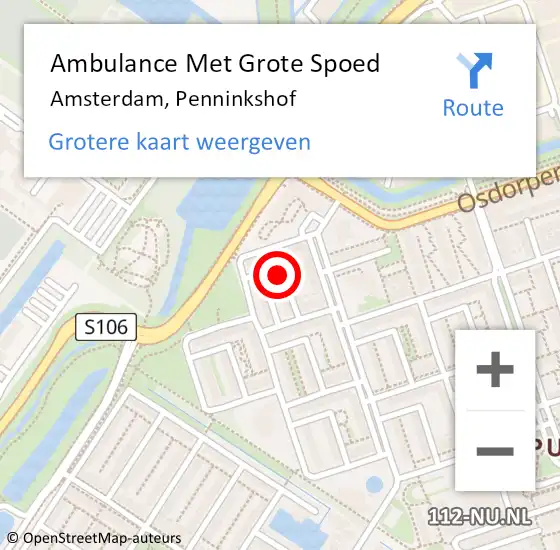 Locatie op kaart van de 112 melding: Ambulance Met Grote Spoed Naar Amsterdam, Penninkshof op 12 maart 2022 00:40