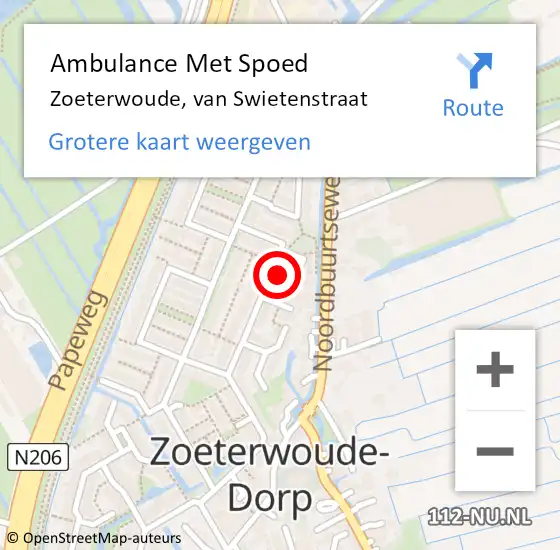 Locatie op kaart van de 112 melding: Ambulance Met Spoed Naar Zoeterwoude, van Swietenstraat op 12 maart 2022 01:03