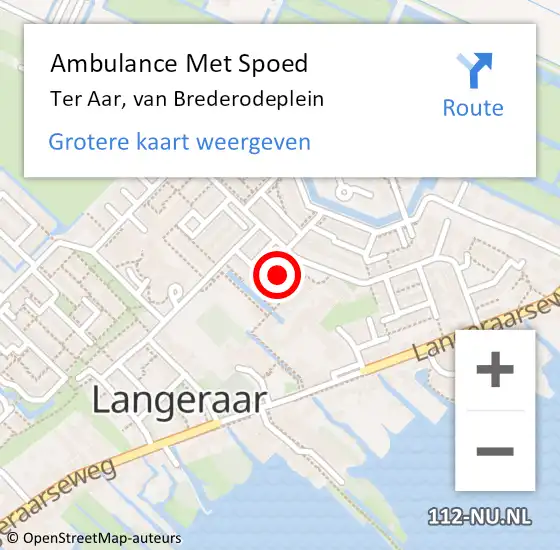 Locatie op kaart van de 112 melding: Ambulance Met Spoed Naar Ter Aar, van Brederodeplein op 12 maart 2022 01:13